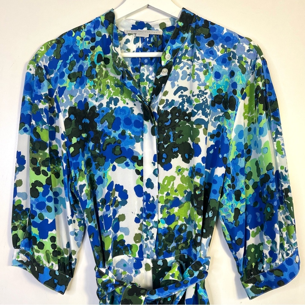STELLA MCCARTNEY Olivia Floral Silk Shirt Midi Dress Blue - Picture 6 of 16